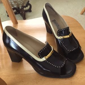 Italian Leather Baldinini Black Loafer Heels
